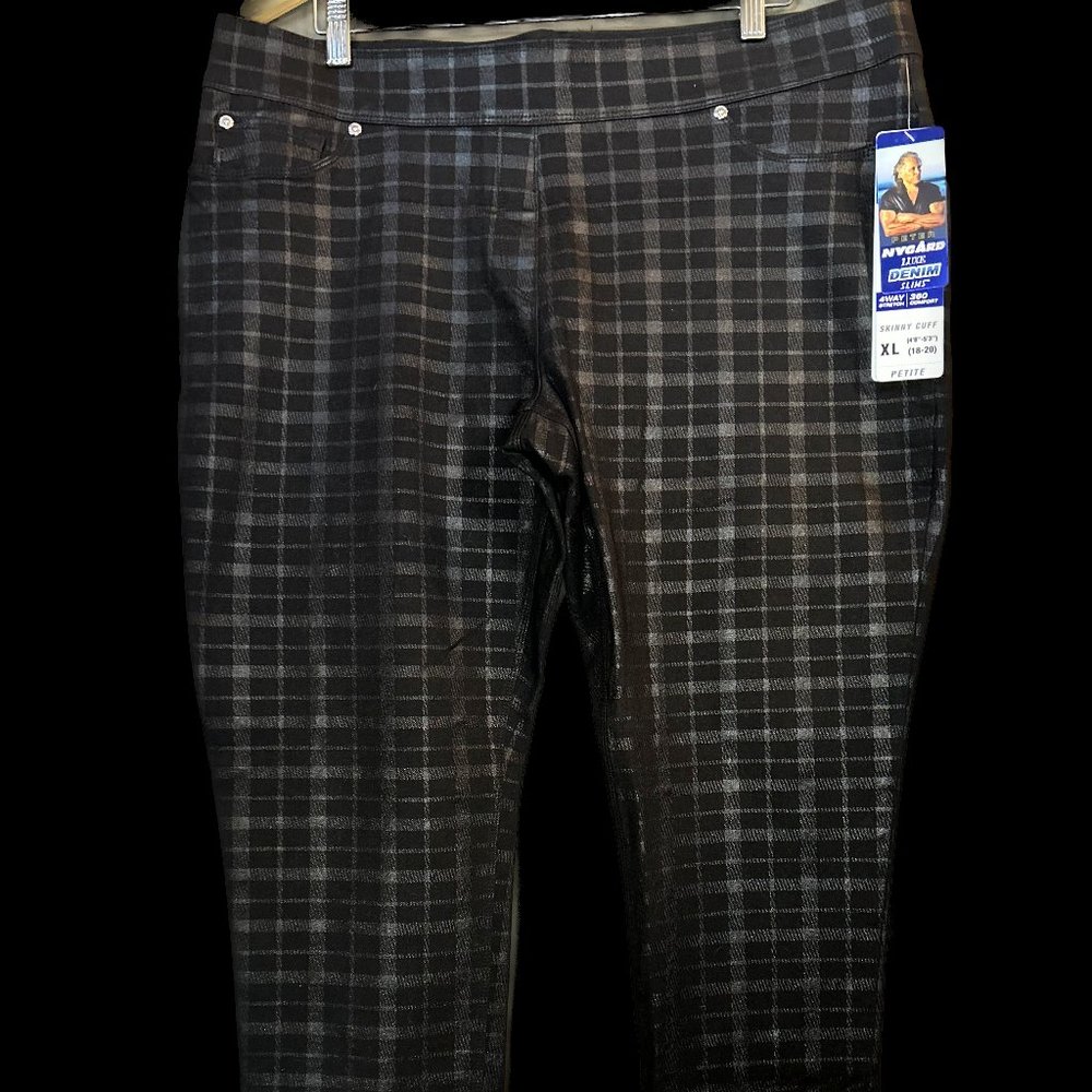 Black Checkered Holographic Pants Petite XL